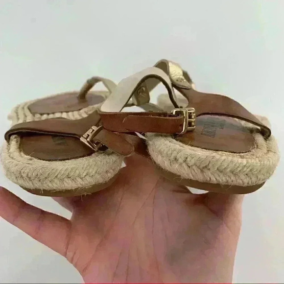 Anna Luz sandals size 6 37 tan gold leather t-strap Espadrilles beach resort - Picture 10 of 13